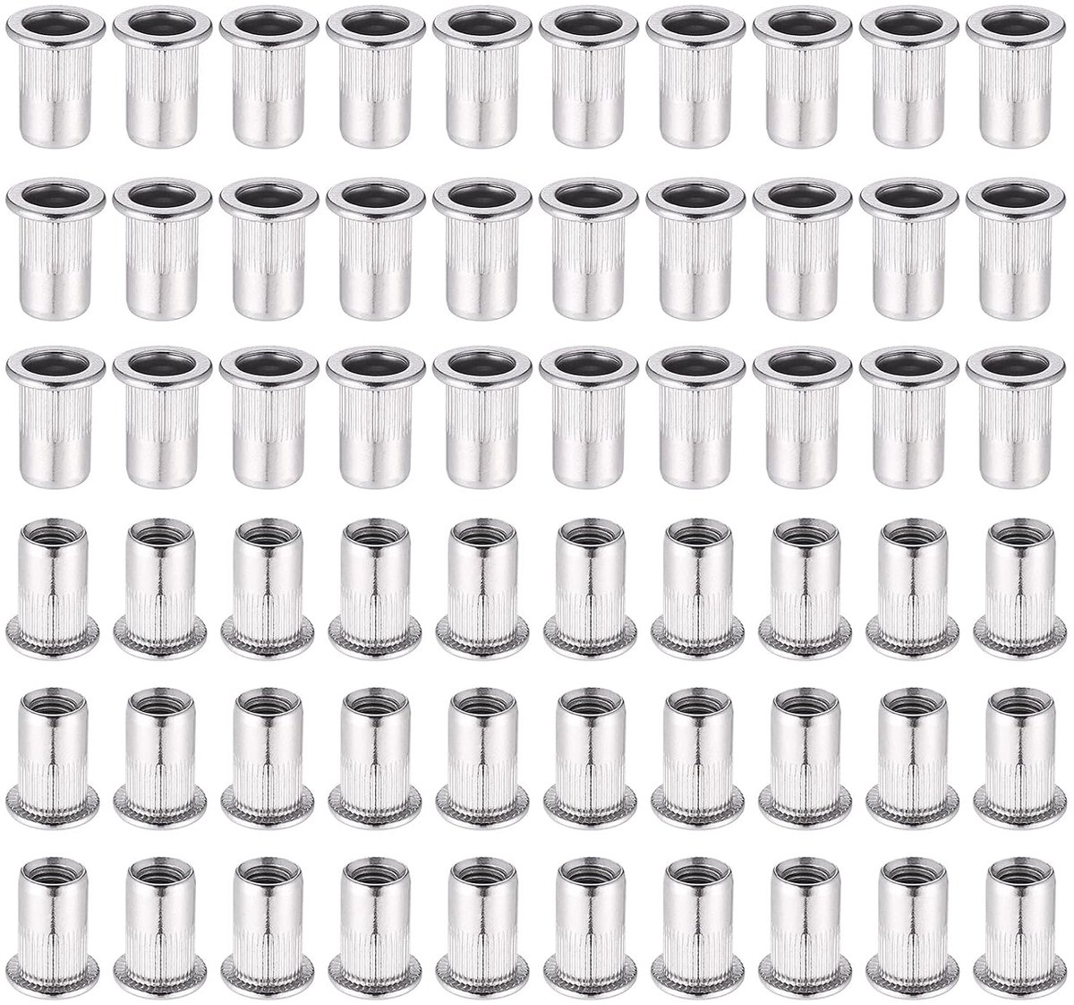 SnelShoppen - 60 Stuks Rivet Nuts M6 Rvs Platte Hoofd Moeren 304 Draad Invoegen Voor Rivets, Rivet Machine, Duurzaam en Roestvrij