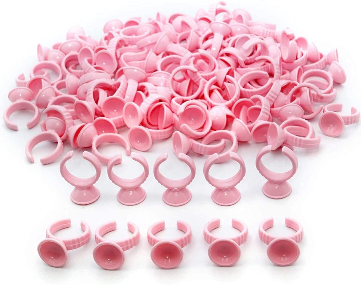 SnelShoppen - Wegwerp Lijmhouders, Ringen, Plastic, Roze Wimpers, Pallet Houder voor Wimperextensions, Tattoo Pigment-S, Verpakking van 100 Stuks