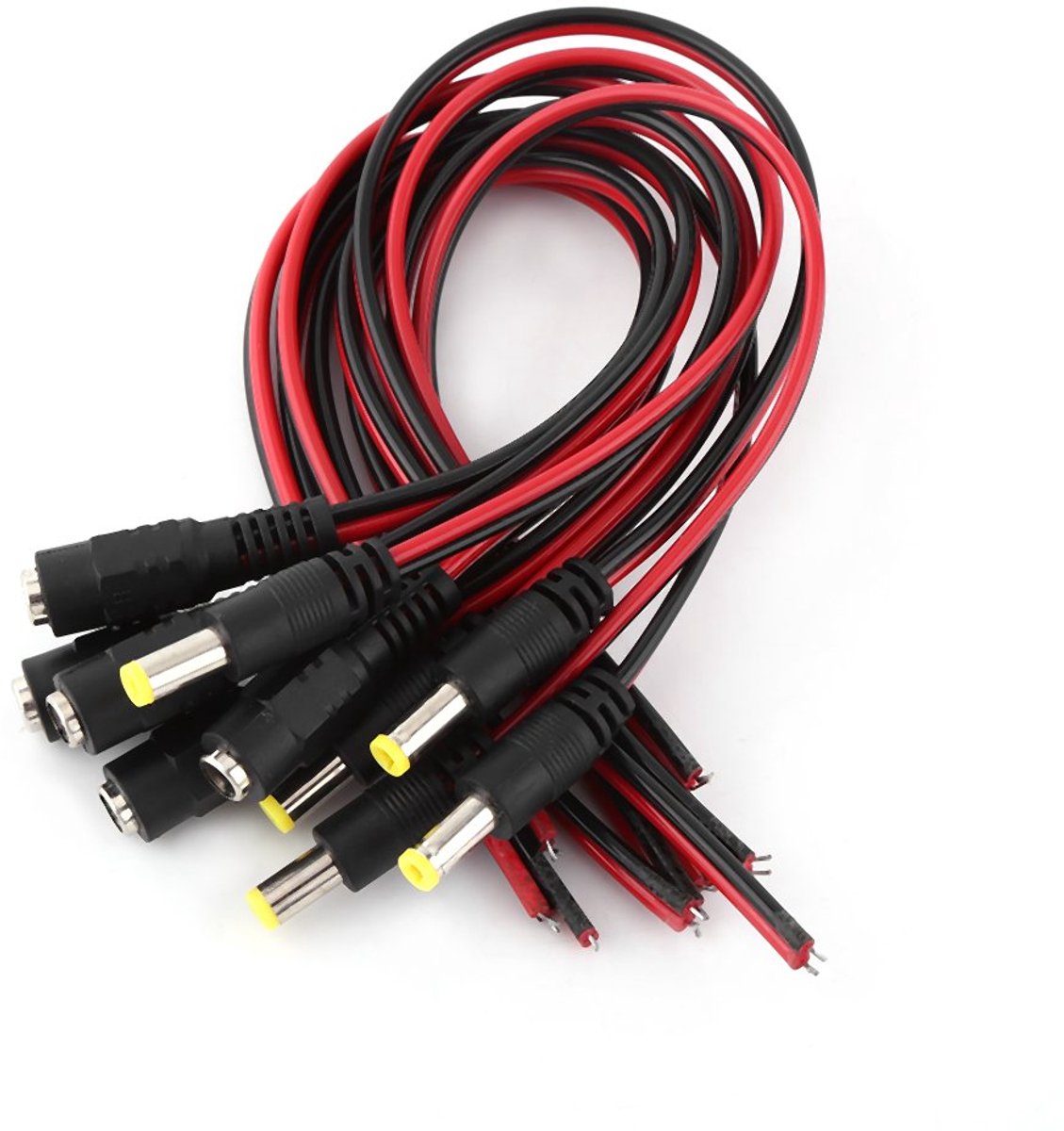 SnelShoppen - DC Power Pigtail Kabel 10 Stuks, 5.5 x 2.1mm DC Stekker en Socket, Voedingsadapter voor CCTV Bewakingscamera's, 28 cm Lang, Polarity Aan