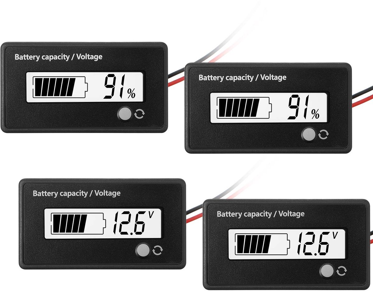 Pack of 2 battery measuring instrument DC 12 V 24 V 36 V 48 V 72 V with alarm, voltage display for battery voltage of - ShopVlot