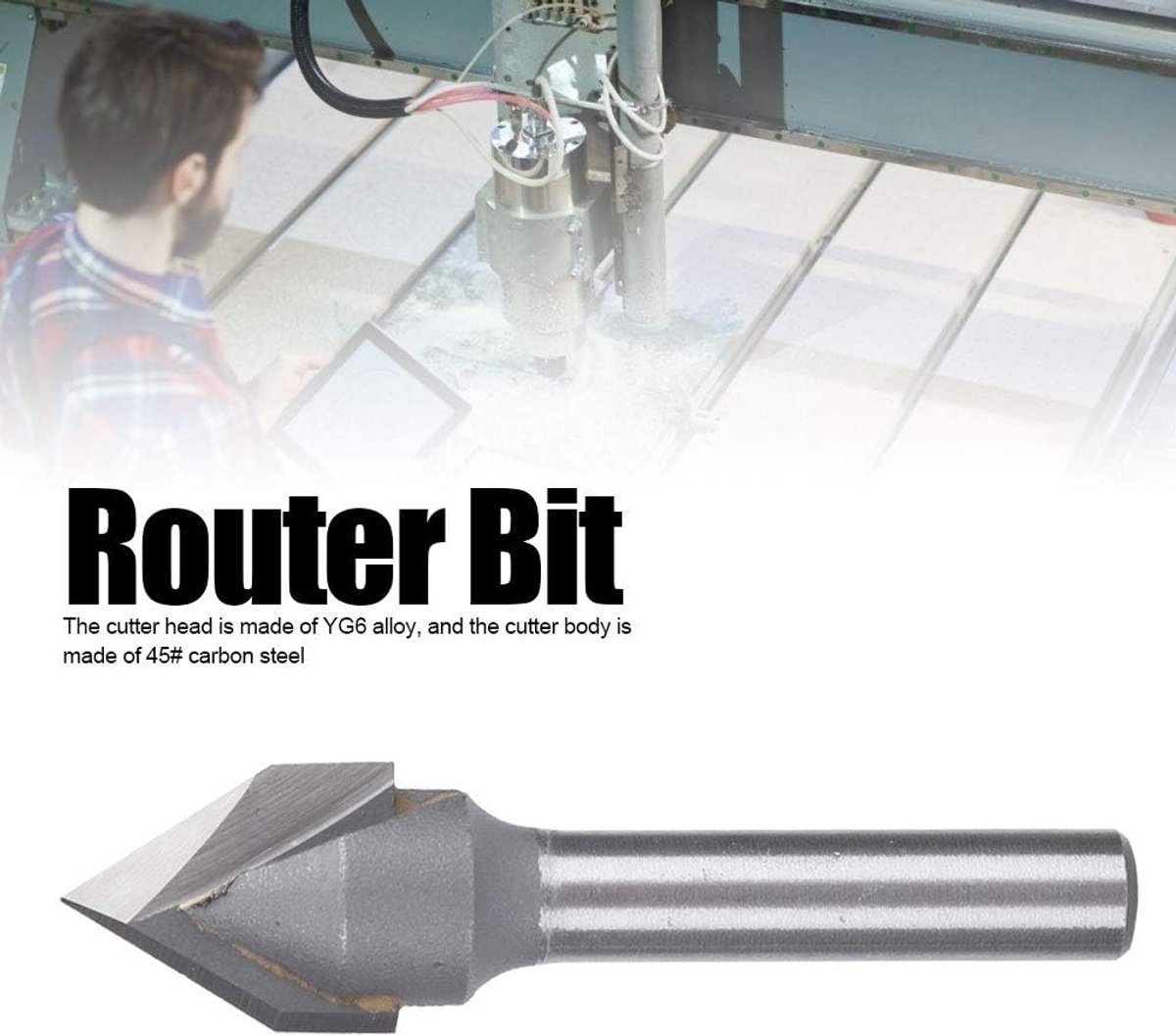 SnelShoppen - Carbon Stalen Freesbit 60 Graden V-Type Sleuf Cutter met Legeringskop 6mm Shank Houtbewerking Boorgereedschap