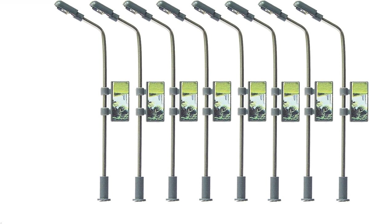SnelShoppen - 8 Stuks Model Spoorweg Trein Lantaarns LED Straatverlichting Lampen Metaal Enkelkop Verlicht Steetlamp HO OO Schaal - Perfect voor Minia