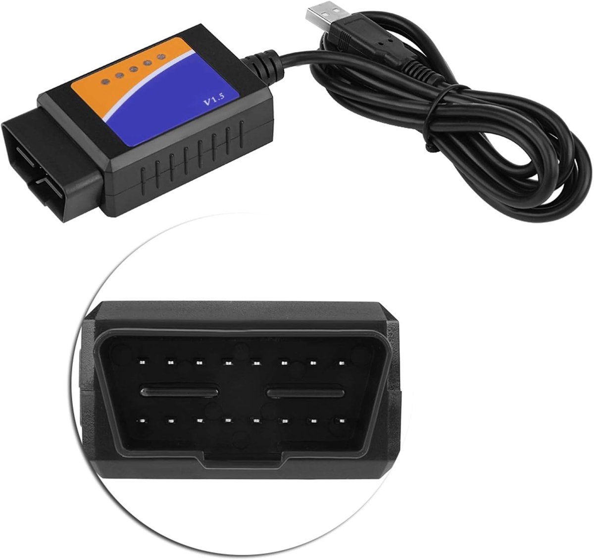 SnelShoppen - OBD2 USB Adapter - Professionele Auto Diagnose Kabel V1.5 - USB OBD2 Diagnose Scanner voor Motor Systemen - Compatibel met Benz en Meer