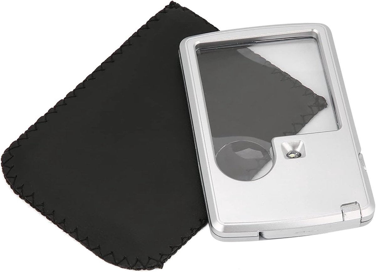 SnelShoppen - Vergrootglas Set met 3X en 6X Lens, LED Lamp, Inclusief Leren Tas, Acryl Draagbaar 45x45mm voor Lezen, Hobby, Beurzen en Donkere Ruimtes