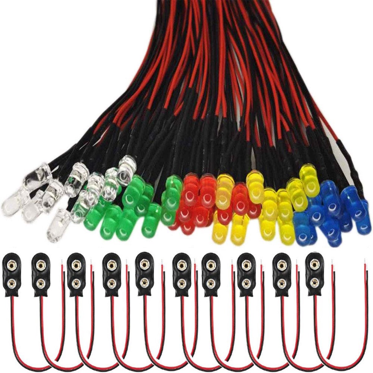 LED diodes licht 5mm pre-wired - 12V 20cm ultra helder - inclusief batterijhouder - perfect voor modelspoor - ShopVlot