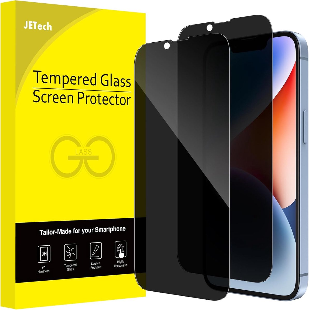 SnelShoppen - JETech Privacy Screen Protector voor iPhone 17e/16e/14, 2 Stuks | Anti-Peeping Screen Protector, Gehard Glas, Rand-tot-Rand Bescherming,