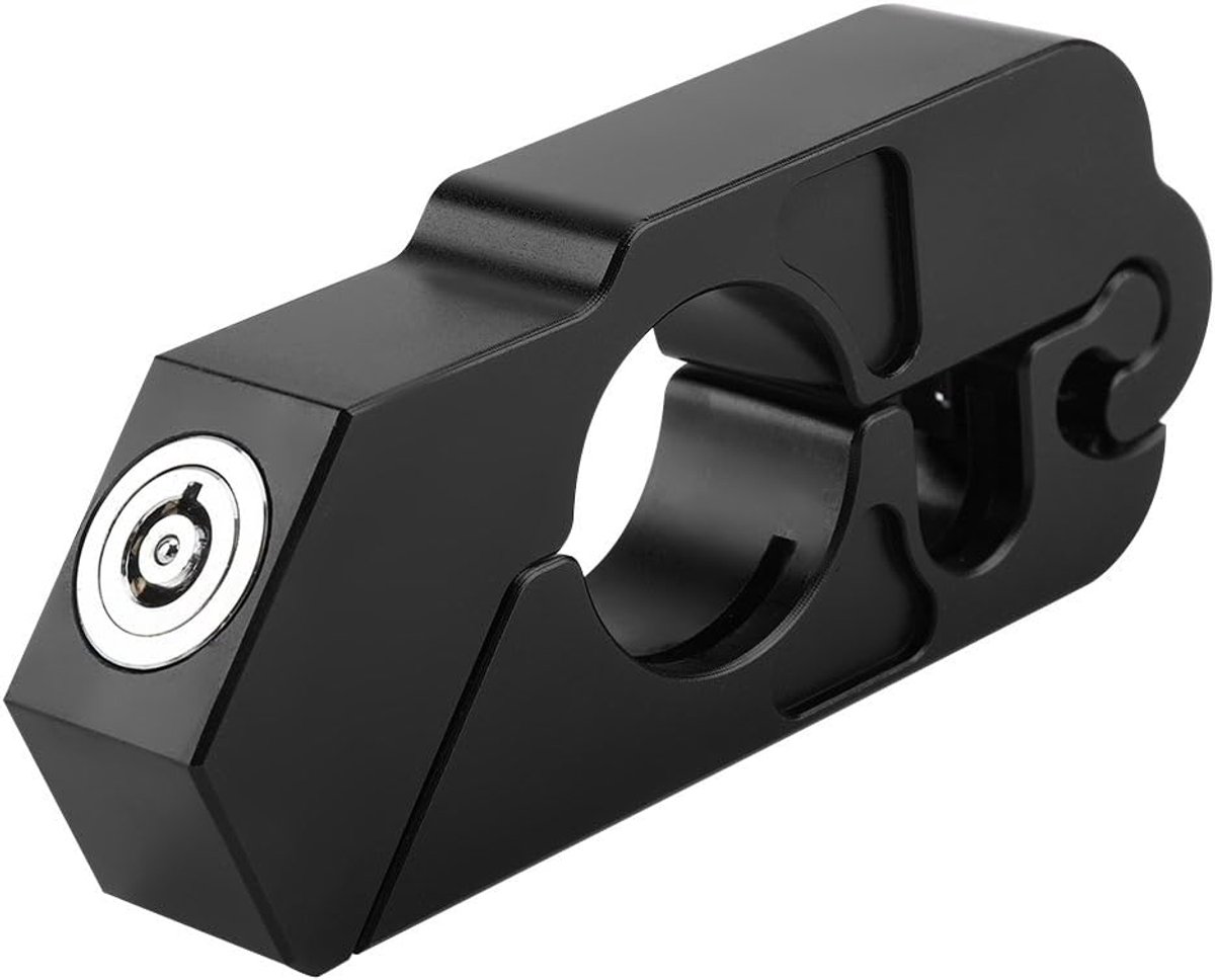 SnelShoppen - Motorfiets Stuur Lock, Motorfiets Remhendel Lock met 2 Sleutels CNC Aluminium Anti-Diefstal Handvat Remhendel Veiligheidslock (Zwart)