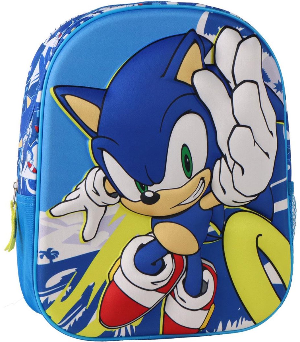 Sonic the Hedgehog 3D Rugzak voor Jongens – Blauwe Kinderrugzak met Zijvak