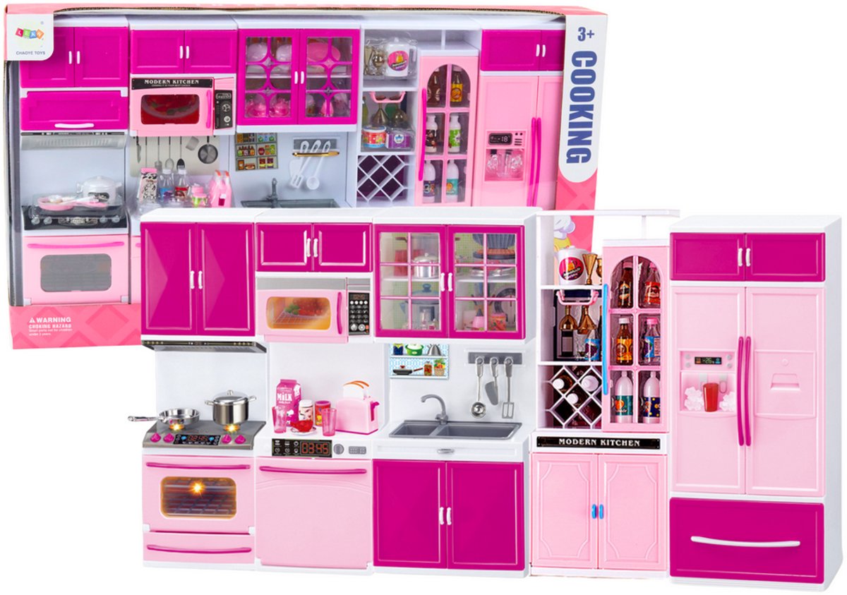 Keukenmeubelset voor poppen Koelkast Fornuis Accessoires Roze - UNI