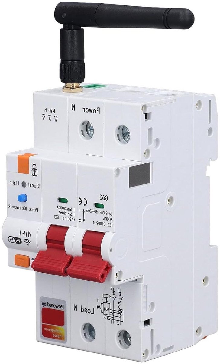 Slimme Stroomonderbreker - WiFi Schakelaar - Energie Monitoring - Lekbescherming 0.04s - AC230V - Wit