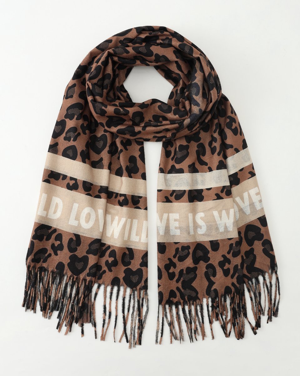 Nouka - Winter Sjaal - Panter print - Herfst Kleuren - Love is Wild - Bruin - Zwart - Cadeau voor Vrouwen - 65 x 180 cm