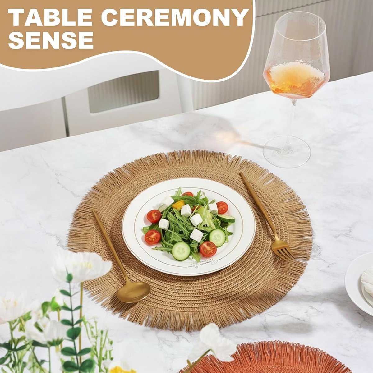 Set of 4 Round Placemats, Braided Placemats with Exquisite Tassels, Non-Slip, Wear-Resistant and Heat-resistant, for - ShopVlot