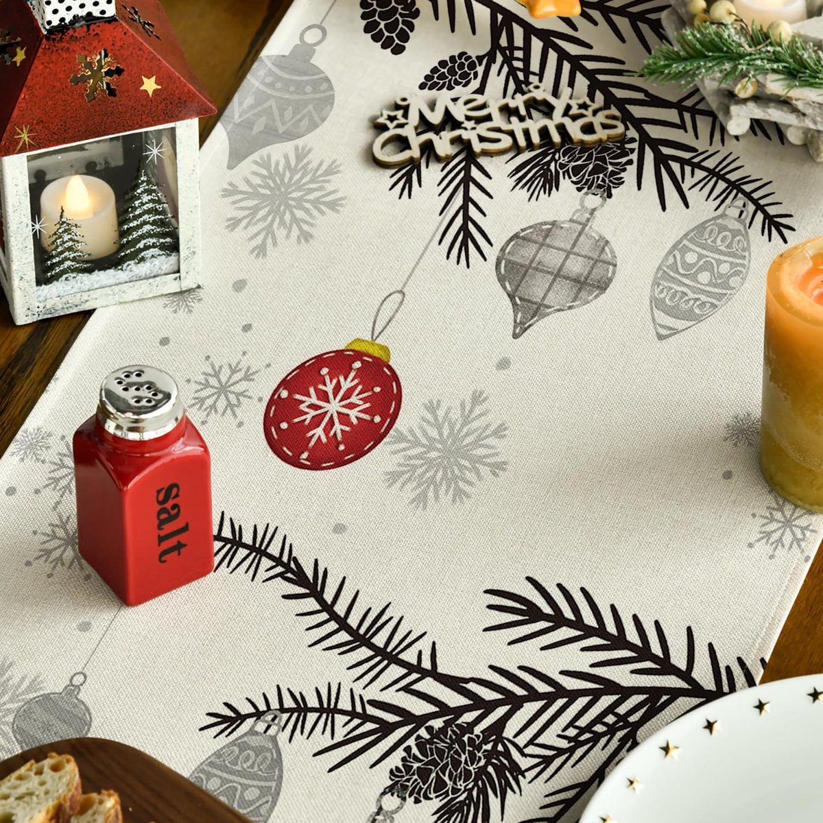 SnelShoppen - Tafelkleed Tafelrunner Grijs Bomen Kerstdecoratie Winter Kerst Keuken Tafel Decoratie Binnen Feest 40 x 300 cm
