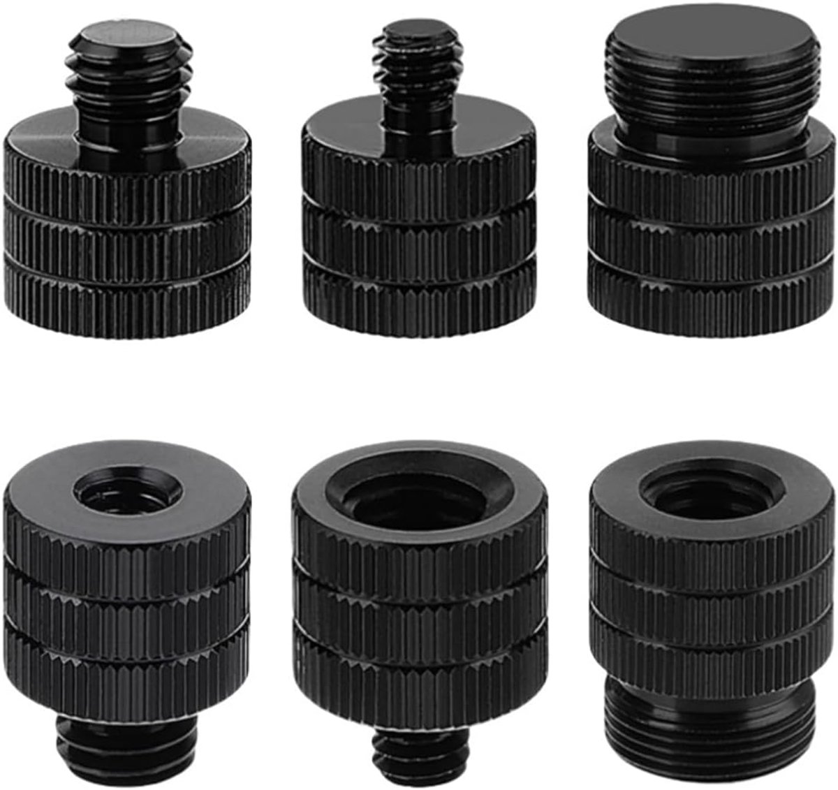 SnelShoppen - 6 Stuks Microfoonstandaards Adapters Zwart Aluminium voor Camera en Microfoon - Geschikt voor Alle Soorten Statief Microfoon Standaards
