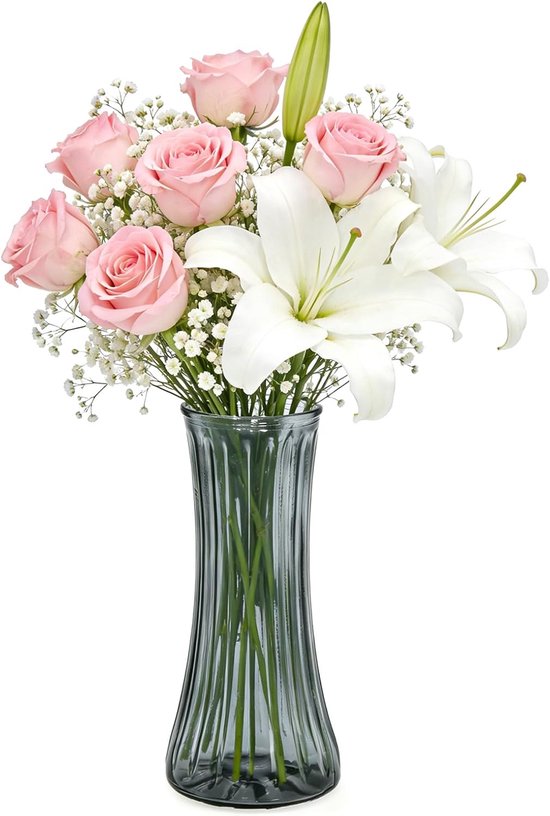 SnelShoppen - Glass Vaas 22.5cm Bloemenvaas voor Woonkamer Tulpenvaas voor Bruiloft Centerpiece en Thuisdecoratie