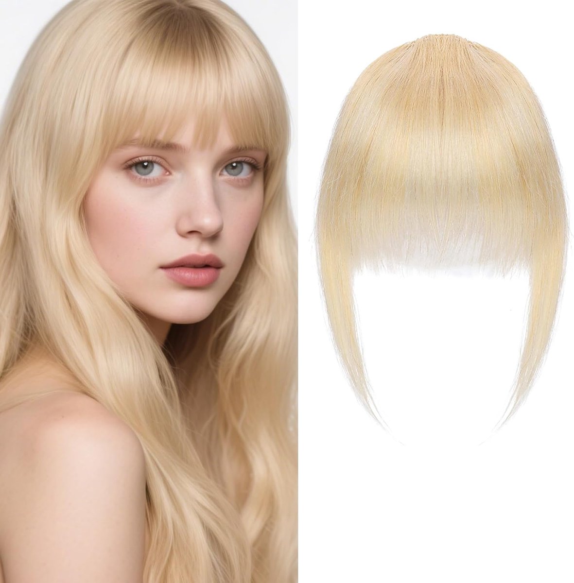 SnelShoppen - Clip in Pony Haarstuk 100% Echte Remy Haar 14 cm - Lichtblond #613 - Natuurlijke Bangs Extensions voor Feestelijke Gelegenheden