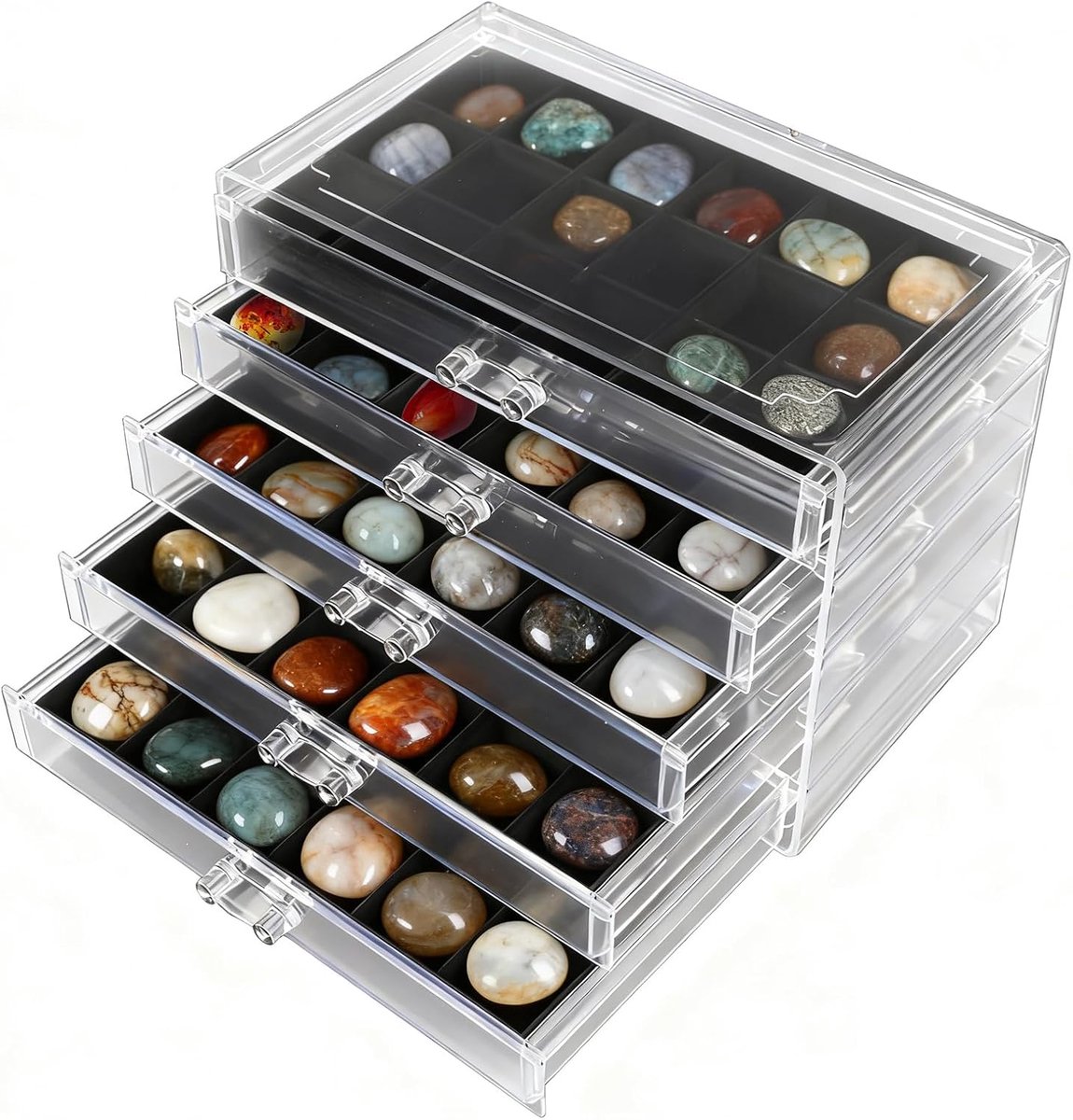 Jewellery Organiser Jewellery Box for Gemstones Jewellery Storage Box Acrylic Transparent Stackable with Velvet (5 - ShopVlot
