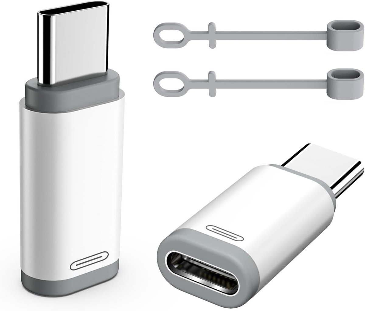 SnelShoppen - 2 Pack USB C naar Lightning Adapter met Anti-Verlies Lus, Wit | Ondersteunt Opladen & Gegevensoverdracht voor iPhone 17/16 Pro Max Plus,