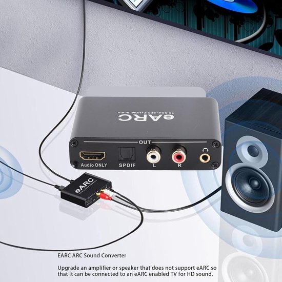 SnelShoppen - EARC & Arc Audio Extractor HDMI, Geluidsconverter tot 720p, Optisch, 3.5mm Aux, Voor TV, Versterker, Thuisbioscoop, Soundbar, Hoofdtelef van Snelshoppen — afbeelding 5