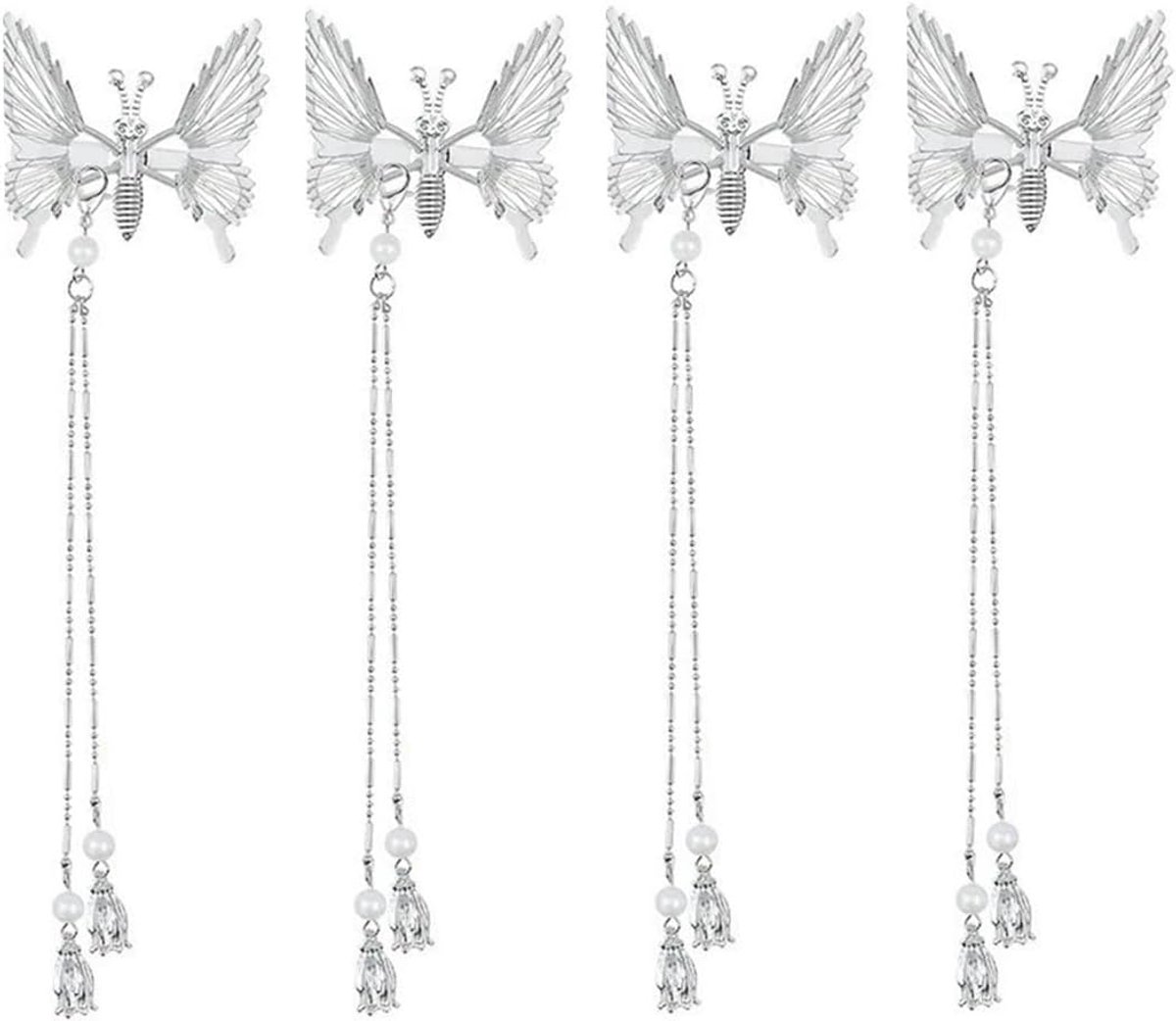 SnelShoppen - 4 stuks vlinder haarspelden met bewegende vleugels, metalen vlinder clips met elegante franjes voor vrouwen en meisjes, haaraccessoires