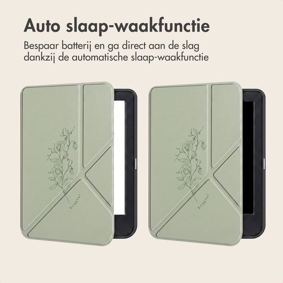 imoshion Ereader Cover / Hoesje Geschikt voor Kobo Clara BW / Kobo Clara Colour - imoshion Design Origami Bookcase - Floral Green van iMoshion — afbeelding 3