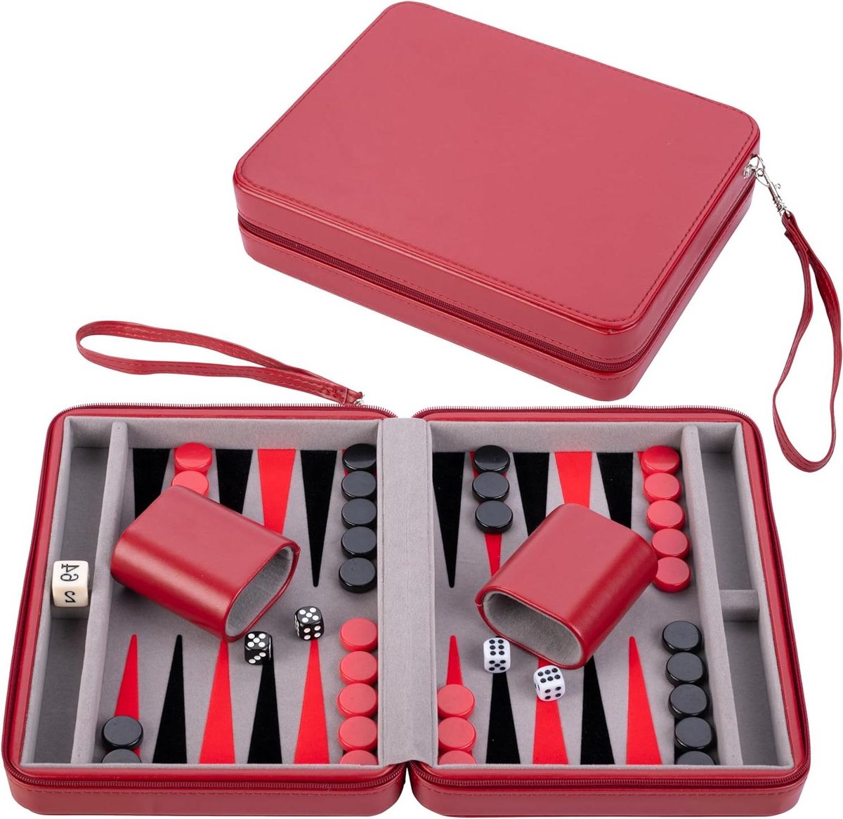 Reis Backgammon - Compact Spel - Strategisch Spel - Compleet Inclusief - 9 Inch - Rood