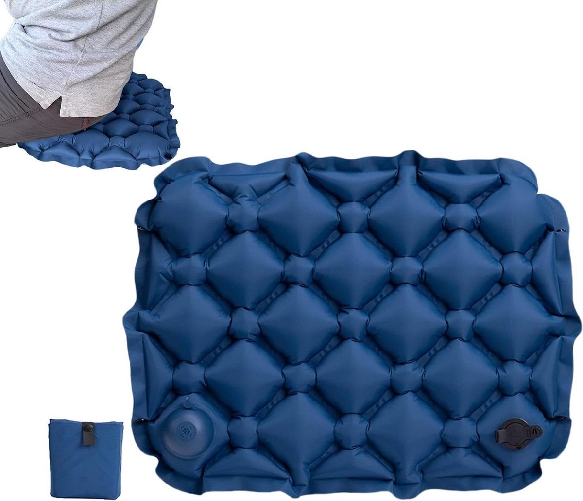 Opblaasbaar Zitkussen - Draagbaar Kussen - Comfortabel Zitten - Ingebouwde Pomp - 44 x 34 cm - Donkerblauw