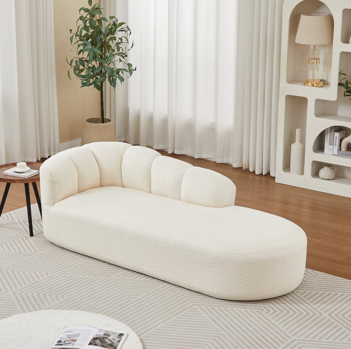 MIVRAY Chaise Longue Compact Model - Golvende Rugleuning Zonder Armleuningen - Voor Woonkamer, Slaapkamer En Leeshoek - Stof - Beige