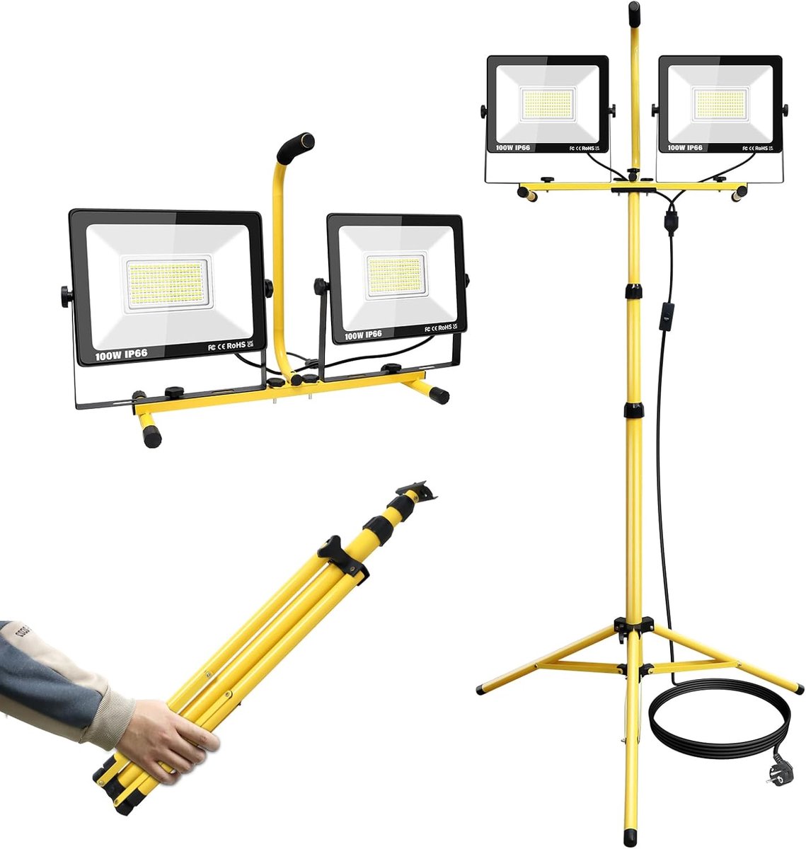 SnelShoppen - 200W LED Bouwlamp met Statief, 6000K Waterdichte Werkverlichting, 20.000 Lumen Helder Wit Licht voor Garage, Tuin, Bouwplaats, Binnen en