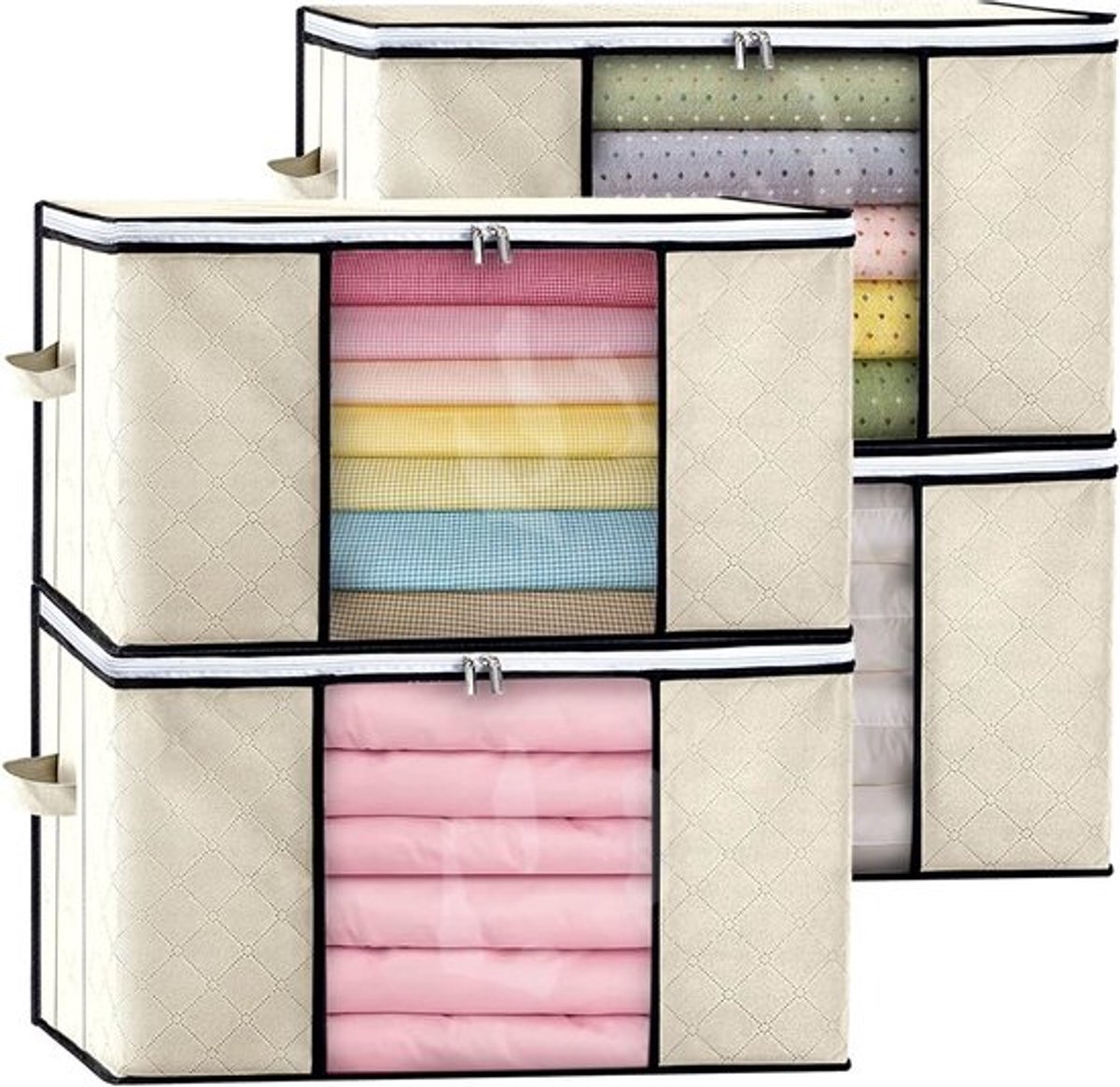Hoge capaciteit opbergdoos voor kleding met deksel, versterkte handgreep, ideaal voor dekbedden, beddengoed en kledingorganisatie in de kast