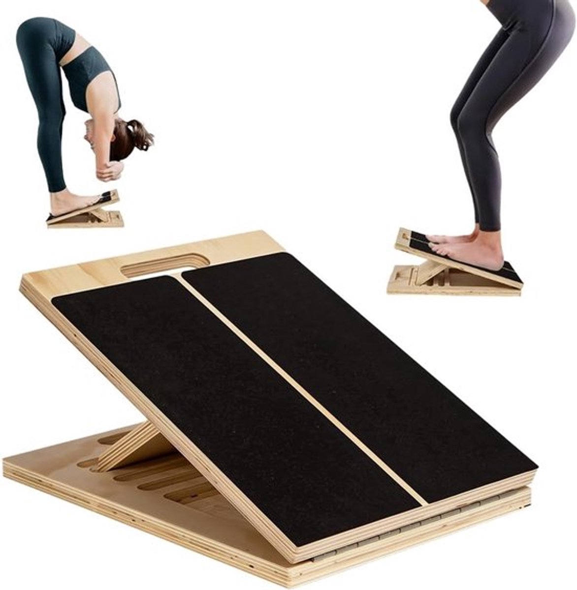 Verstelbare houten schuine plank, ideale hellingsplank en kuitstretch voor squats, benen en knieën tot 90 kg