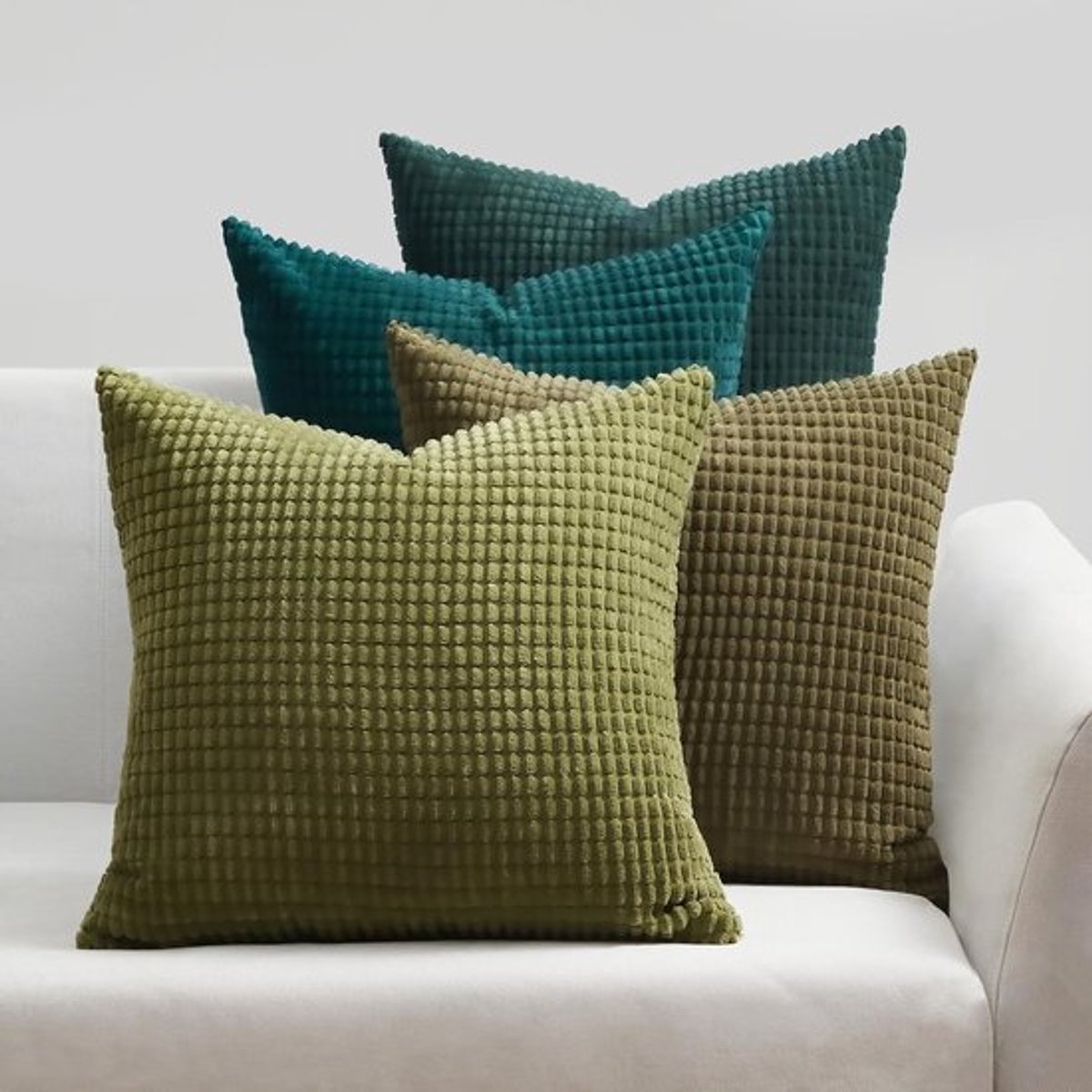 Set van 4 Kussenhoezen met Maïsstrepen 50x50cm voor Woonkamer en Slaapkamer, Tuin Decoratie, Katoen en Corduroy, Groen en Gradient Kleuren