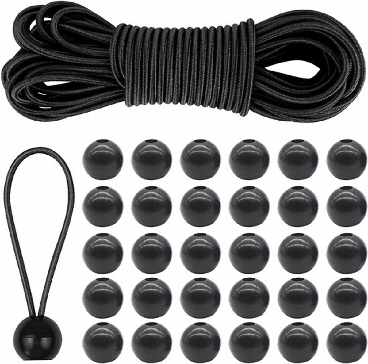 Elastisch Rubberkoord 4 mm - 10 m Lange Expander Rope met 30 Ballen voor Zeilen, Tent en Outdoor Gebruik