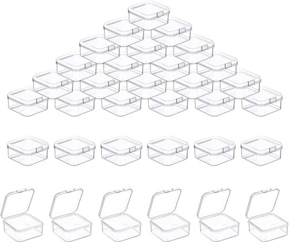 50 Stuks Opbergdozen met Deksel, Klein en Transparant, Perfect voor Kralen en Knutselaccessoires, 3.5 x 3.5 x 1.8 cm, Rectangulaire Mini Opbergdozen