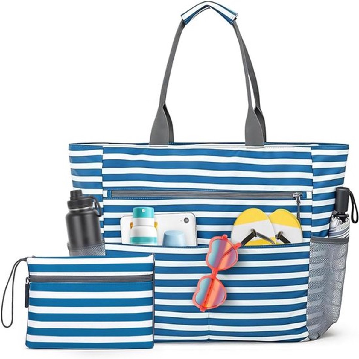 Grote Waterdichte Strandtas met Rits XXL, Inclusief Nat Compartment en Schoencompartiment, Ideaal voor Strand, Zwembad en Reizen
