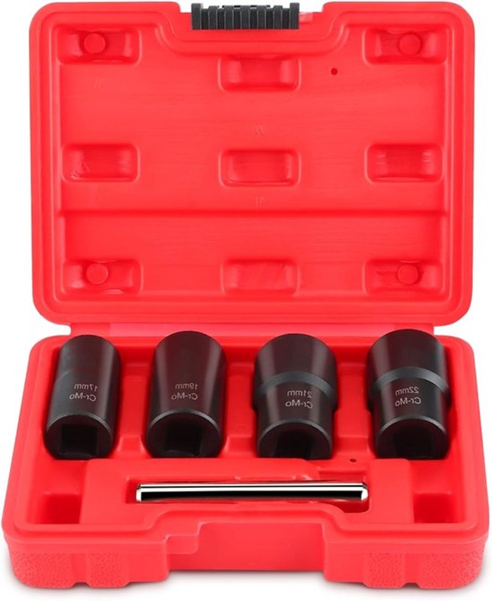Set voor het Verwijderen van Beschadigde Moeren en Bouten, 5-delige 1/2 inch Aandrijving met Verschillende Caps en Gripstang voor Eenvoudig Gebruik