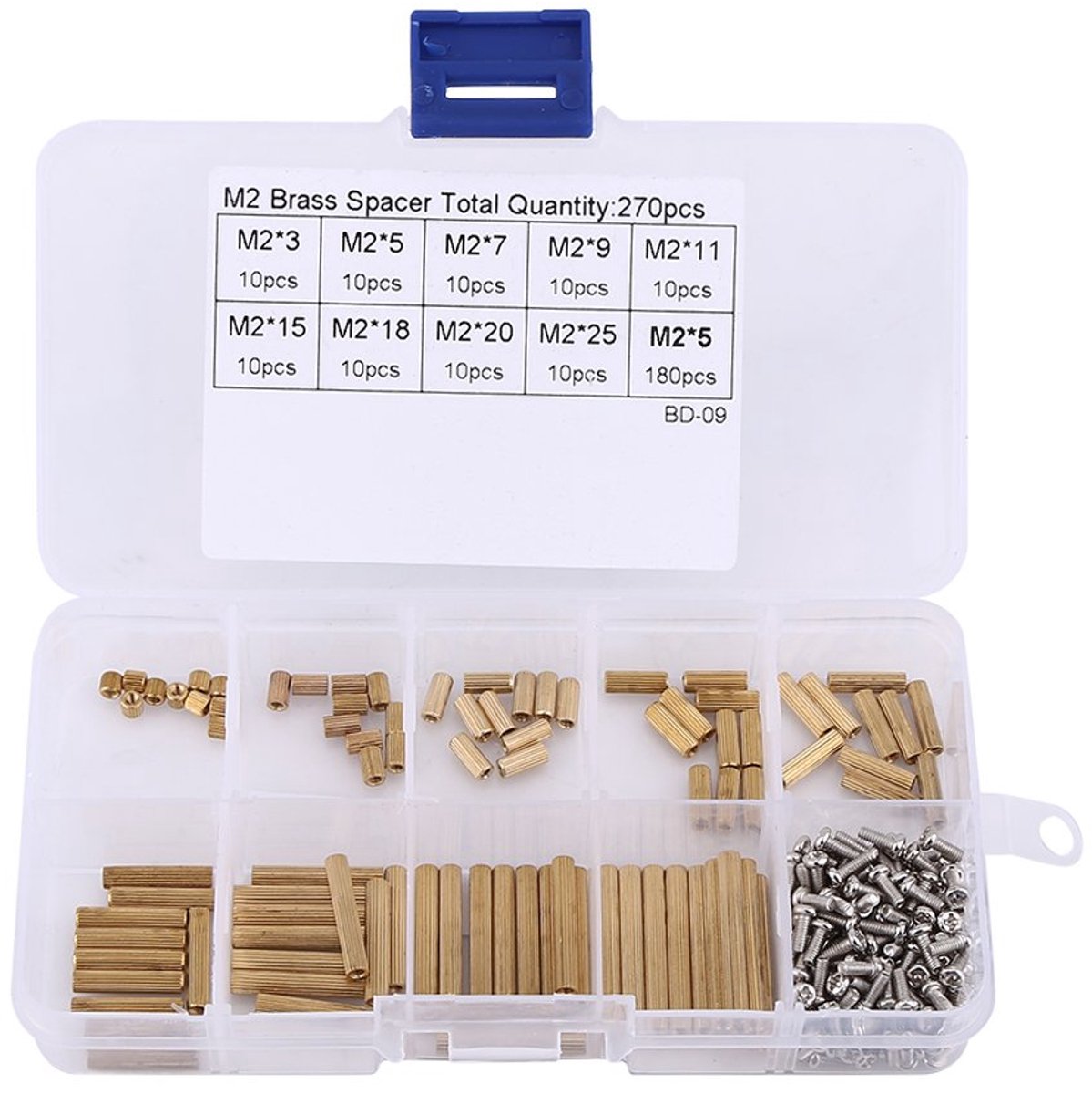 SnelShoppen - M2 vrouwelijke messing cilindrische schroefafstandhouders met roestvrijstalen schroeven assortiment set 270 stuks, waterdicht en duurzaa