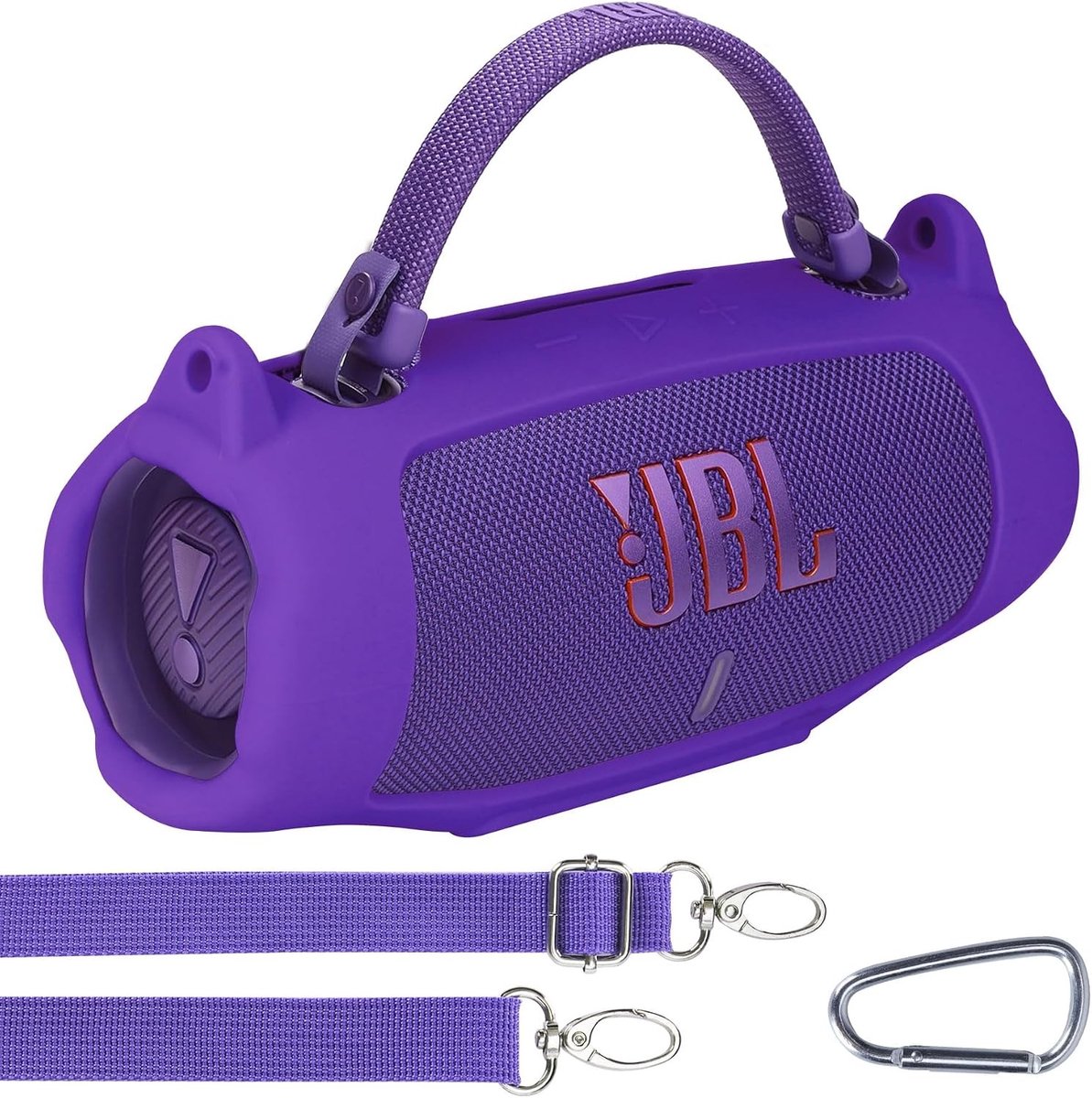 Siliconen Beschermhoes voor Draagbare Bluetooth Speaker met Schouderbanden en Klimhaak (Paars) - Ideaal voor Reizen en Outdoor Activiteiten