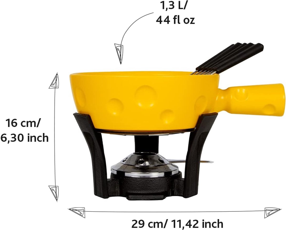 Fondue Set - Kaasfondue Pan - Gezellig Tafelen - Vaatwasmachinebestendig - 1.3 Liter - Geel – foto 6