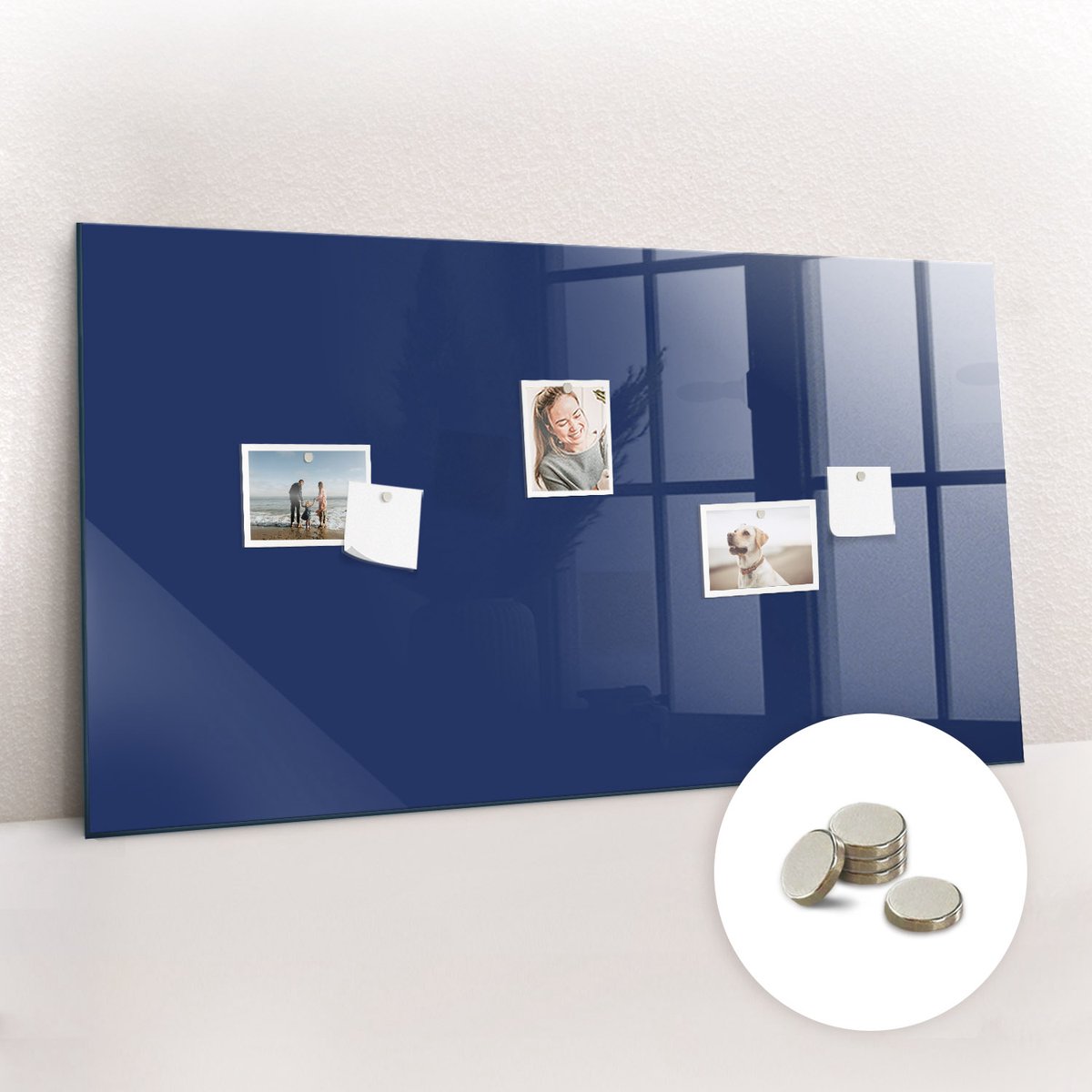 Tulup Glassboard - Marineblauwe kleur Magneetbord - 120 cm x 60 cm - Magnetisch Bord - Industrieel Wandbord - Magneetbord Foto Marine - Inclusief Gratis Magneten - Memo Bord - Magneetbord Design