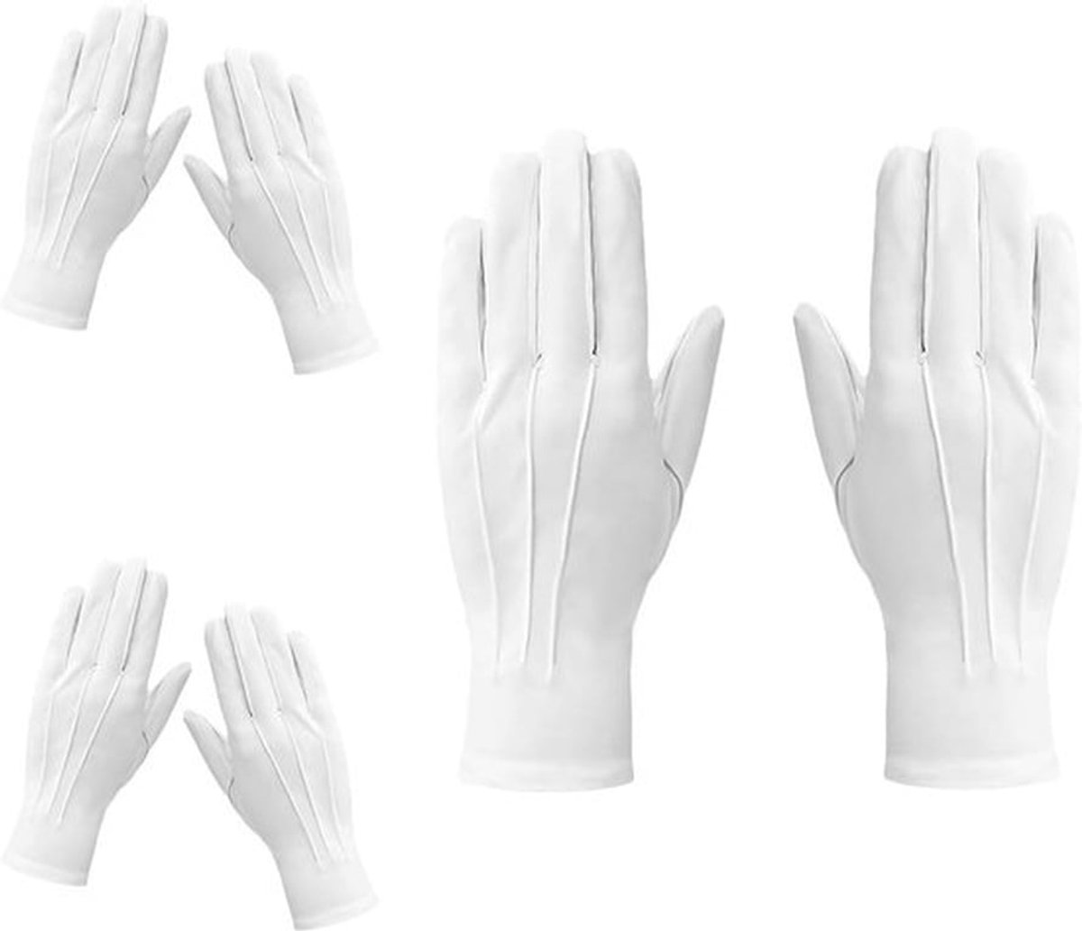 Witte katoenen en polyester handschoenen voor kostuums, parades, en speciale gelegenheden met 3-stiks ontwerp