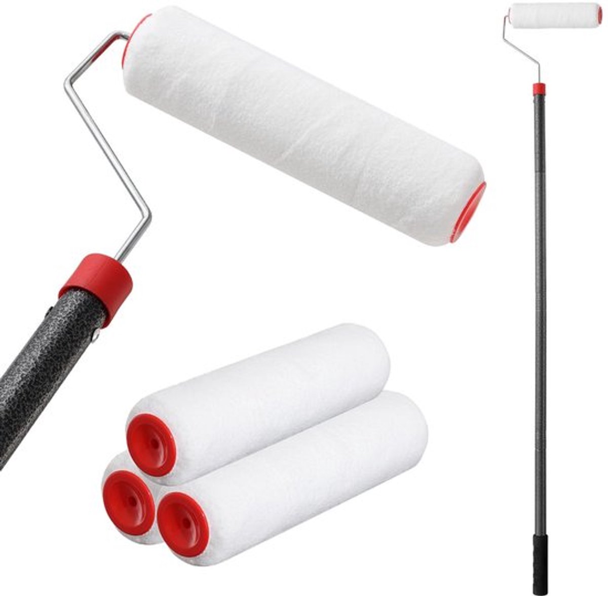 Verfroller Uitschuifbaar 223 cm - Verfrollerset - Spons Rollen - Decoratiegereedschap - Muren/Plafonds - Veilig en Handig - Schilderrol