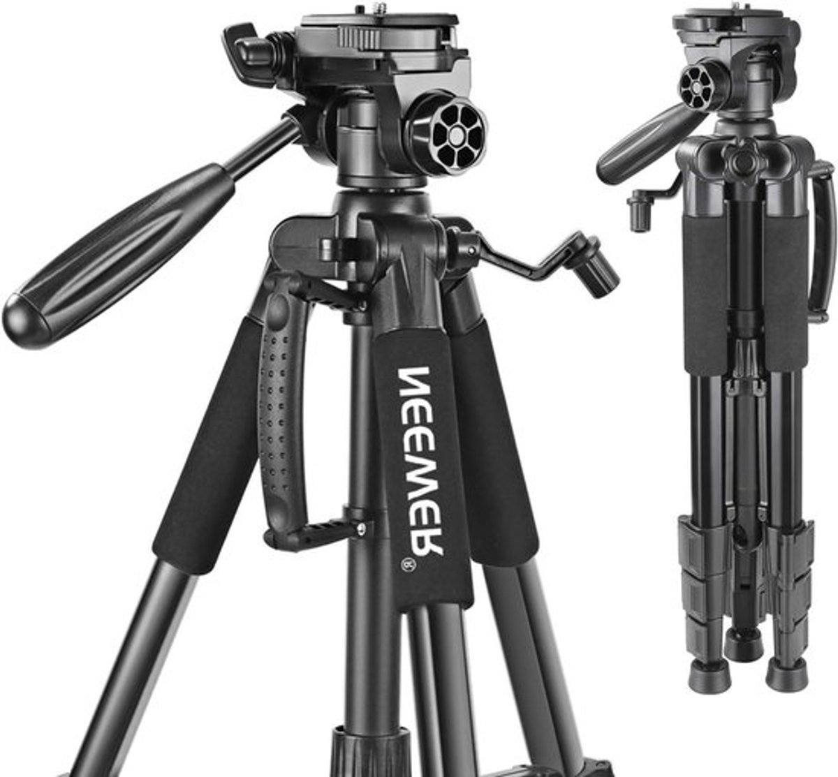 Draagbaar 56 inch aluminium camera-statief met 3-wegs draaikop voor DSLR en videocamera, tot 8,8 pond / 4 kg, inclusief cameratas