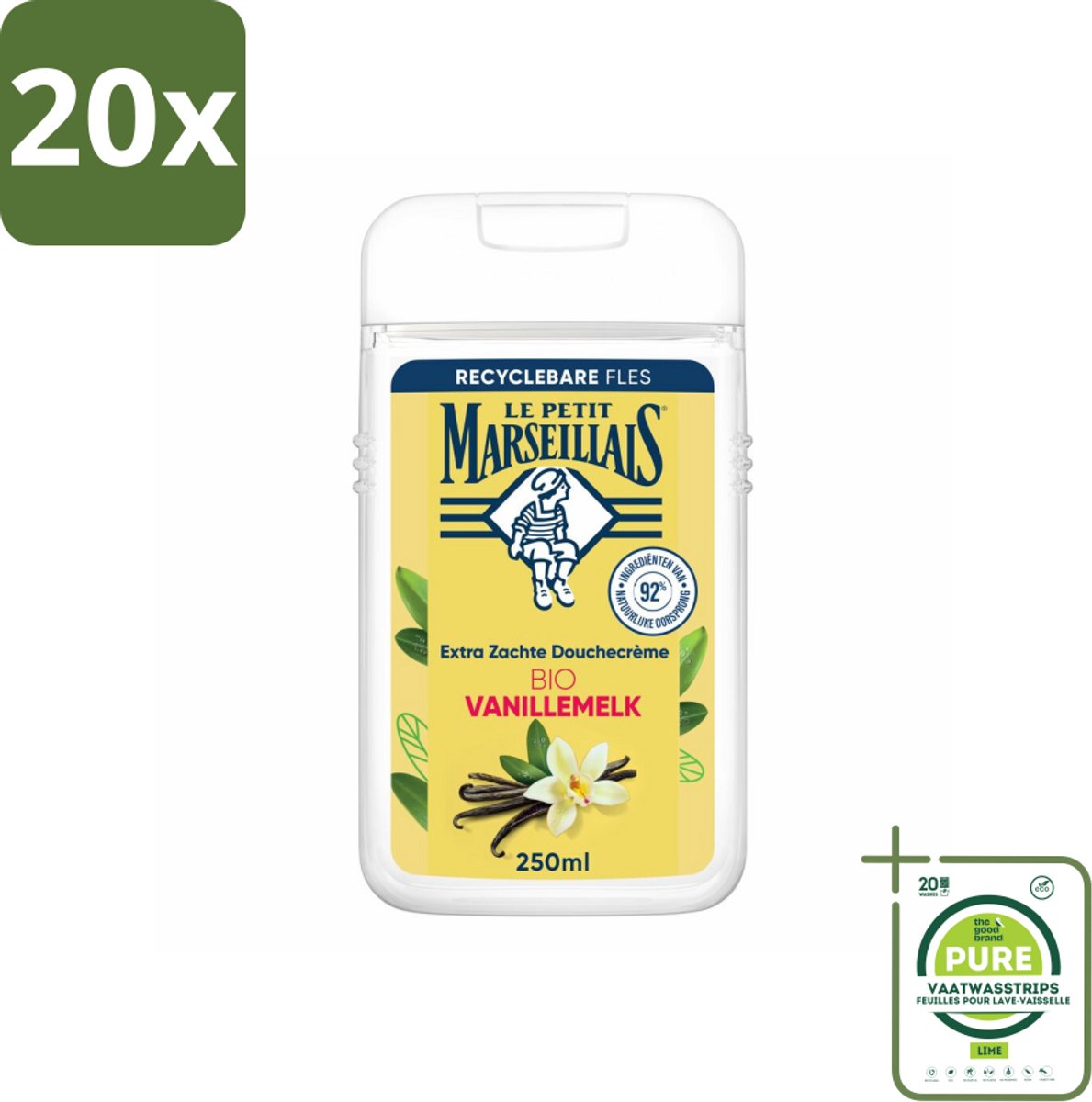 20 x Le Petit Marseillais – Douchecrème – Lait de Vanille Bio – Extra zacht – 250 ml - Grootverpakking - Douchecrème - Vanille - Bio - Huid Verzorgen - Natuurlijke Ingrediënten