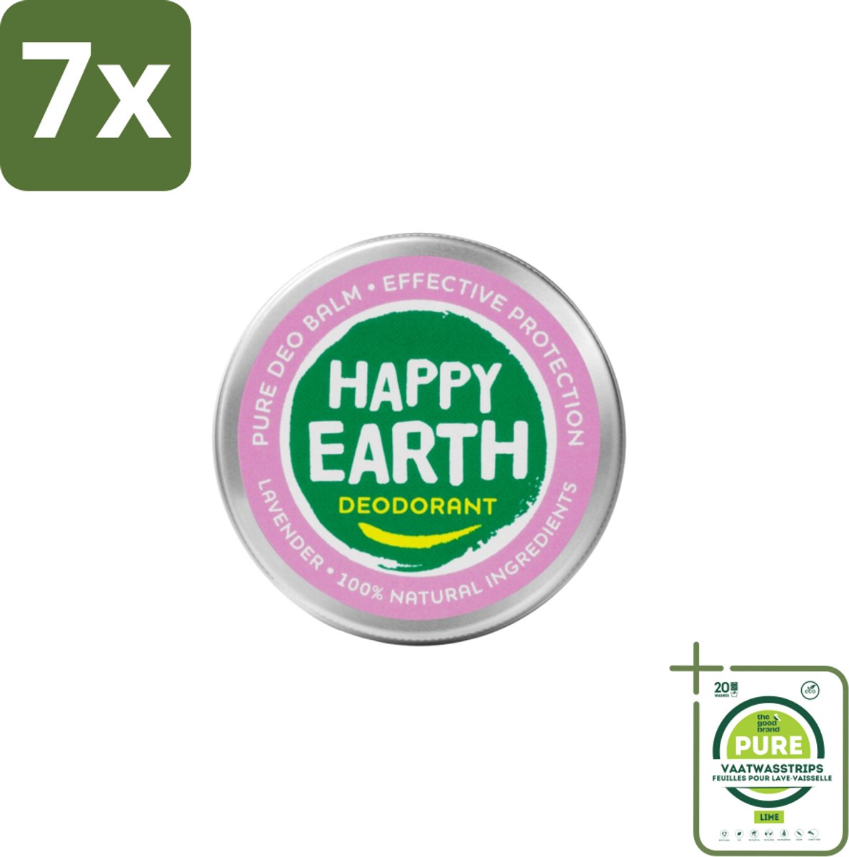 7 x Happy Earth – Deodorant Balm – 100% Natuurlijk Lavender – 45 g - Grootverpakking - Natuurlijke Deodorant - Frisse Geur - Lavendel - Huidvriendelijk - Aluminiumvrij