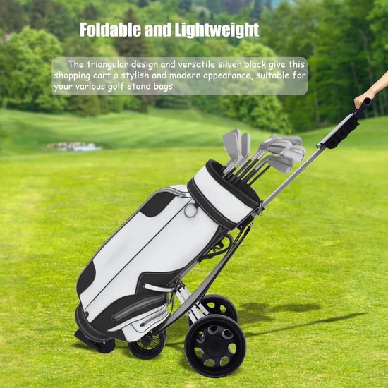 Golf Push Cart - Golf Trolley - Golfen op de baan - Opvouwbaar lichtgewicht ontwerp - 3 wiel - Zilver van GOLF — afbeelding 2