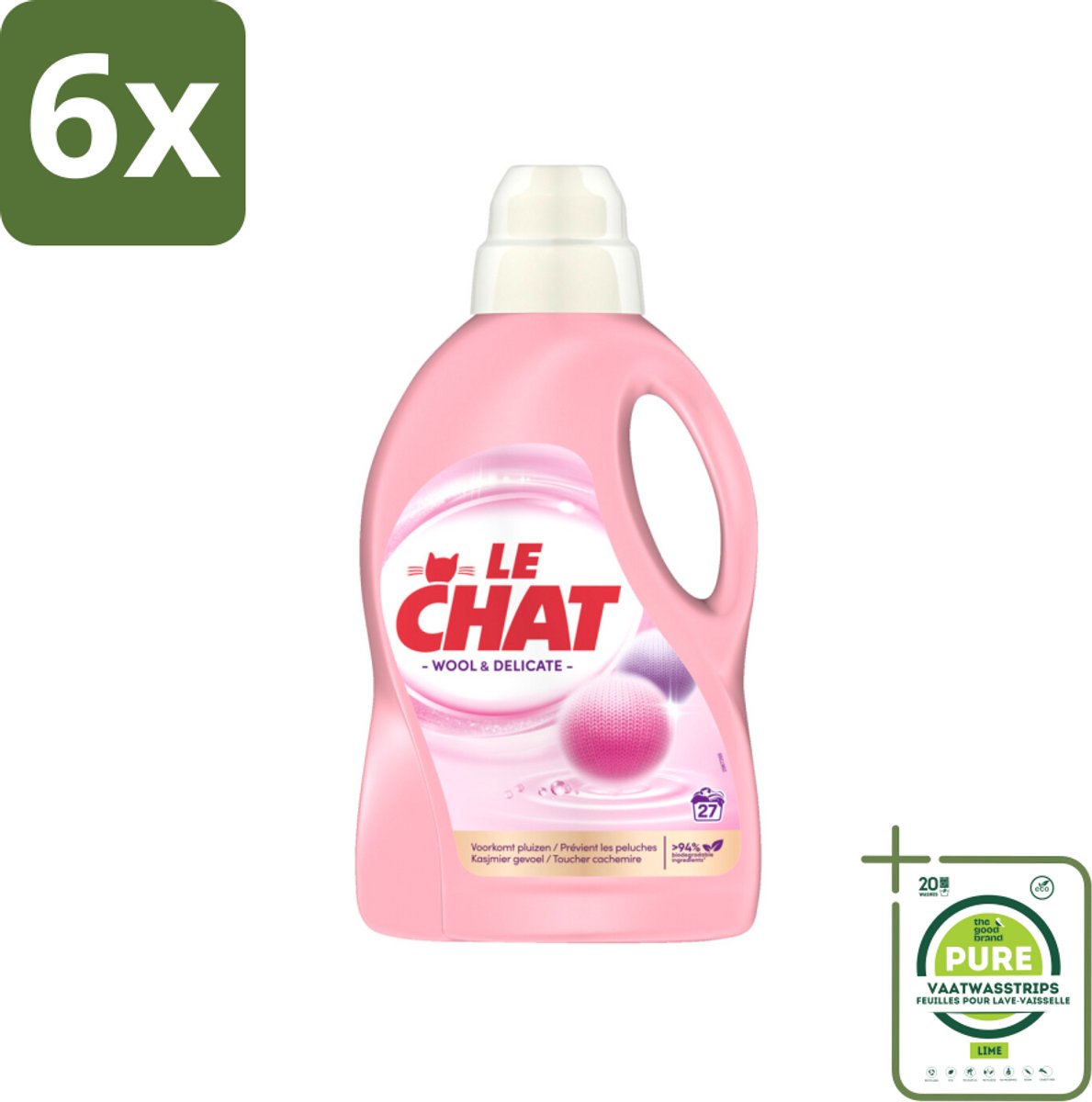 Le Chat – Vloeibaar Wasmiddel – Wol & Delicate Was – 1,35 L - Voordeelverpakking - 6 stuks - Wasmiddel voor wol - Zachte reiniging