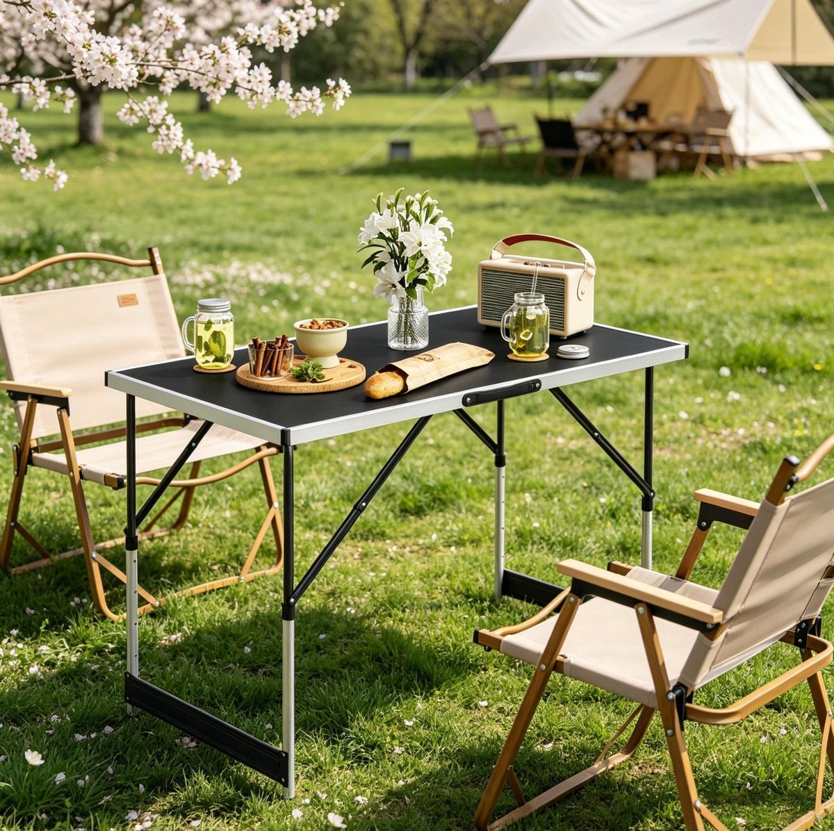 COVREO Opvouwbare tuintafel 100x60 cm zwart, aluminium en MDF, 4 hoogtes