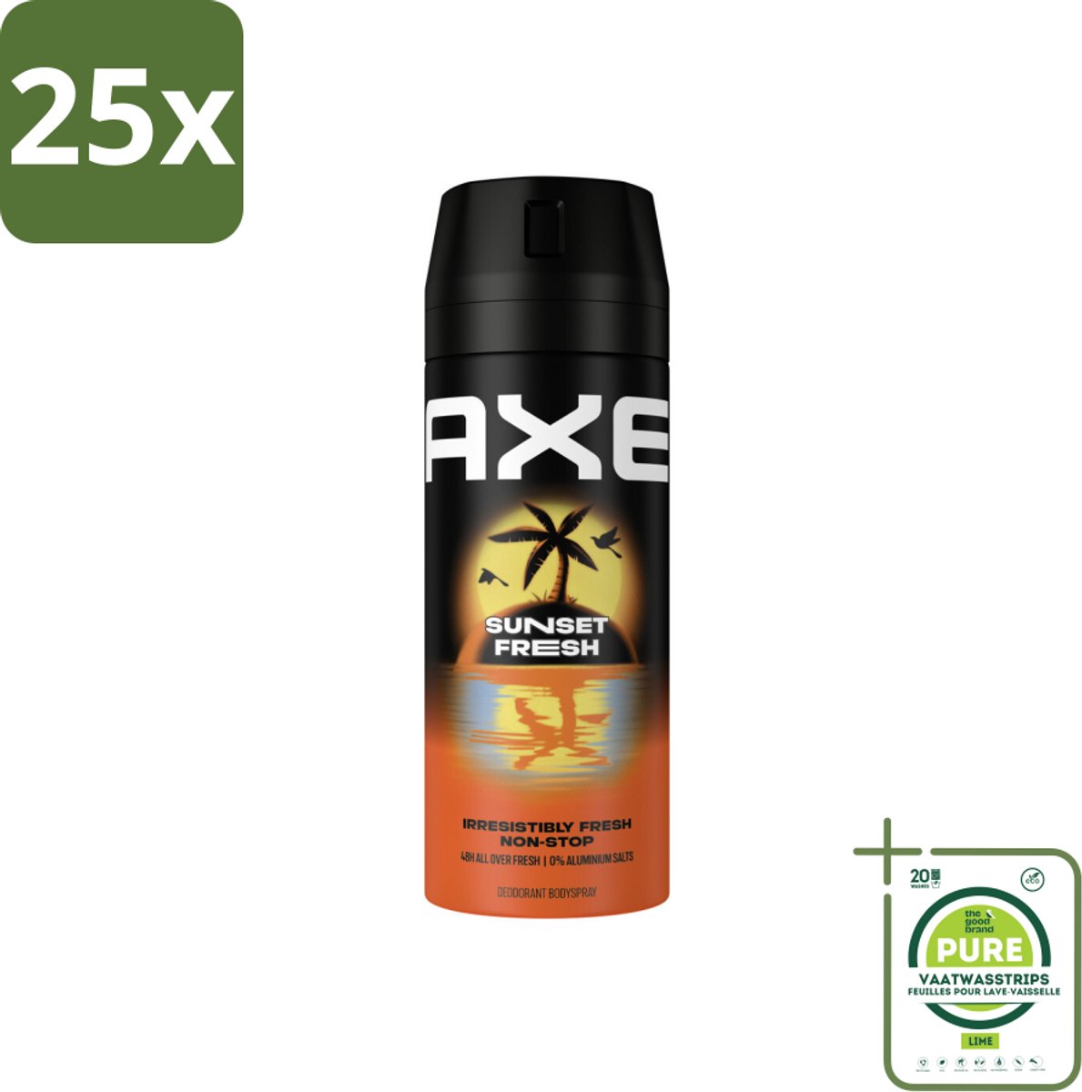 25 x Axe – Deodorant – Sunset Fresh – 150 ml - Grootverpakking - Frisheid - Lichaamsgeur - Zink - Zink Zap - Citrusgeur