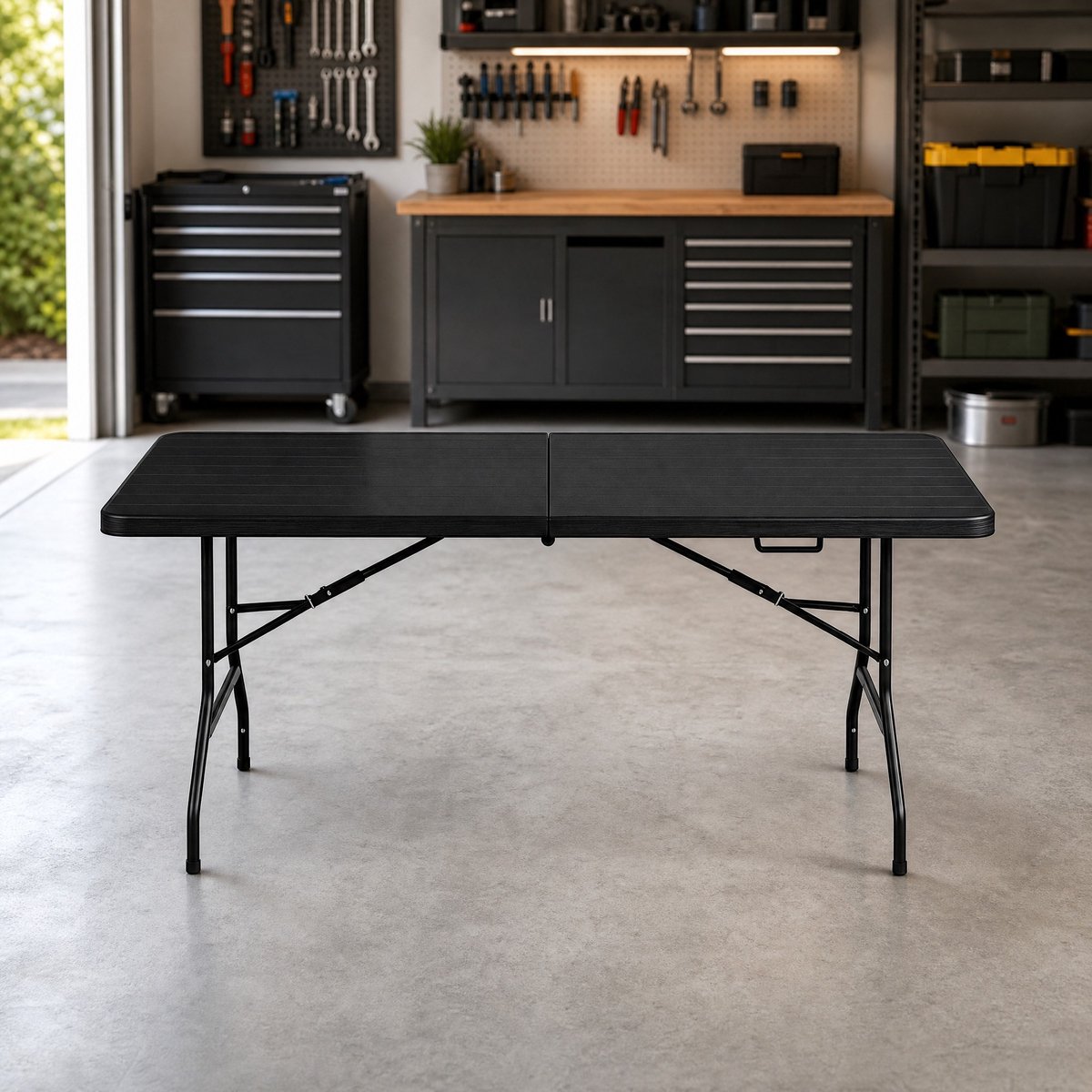 COVREO Tuintafel 180x74 cm zwart, HDPE tafelblad voor 8 personen